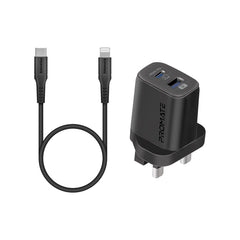 Promate ChargeKit-25PDi شاحن جداري 25 واط مع كيبل USB-C إلى لايتننج - صورة أمامية