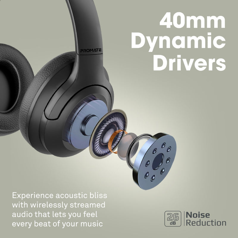 Promate Concord ANC Wireless Headphones 500mAh Black-Angle