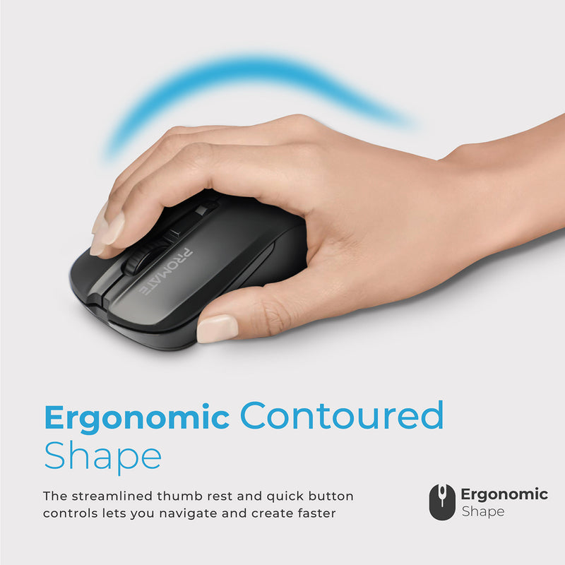 Promate Contour Black wireless mouse - angle view