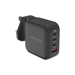Promate GaNPort4-100PD شاحن 100 واط GaNFast بأربعة منافذ - أسود - صورة أمامية