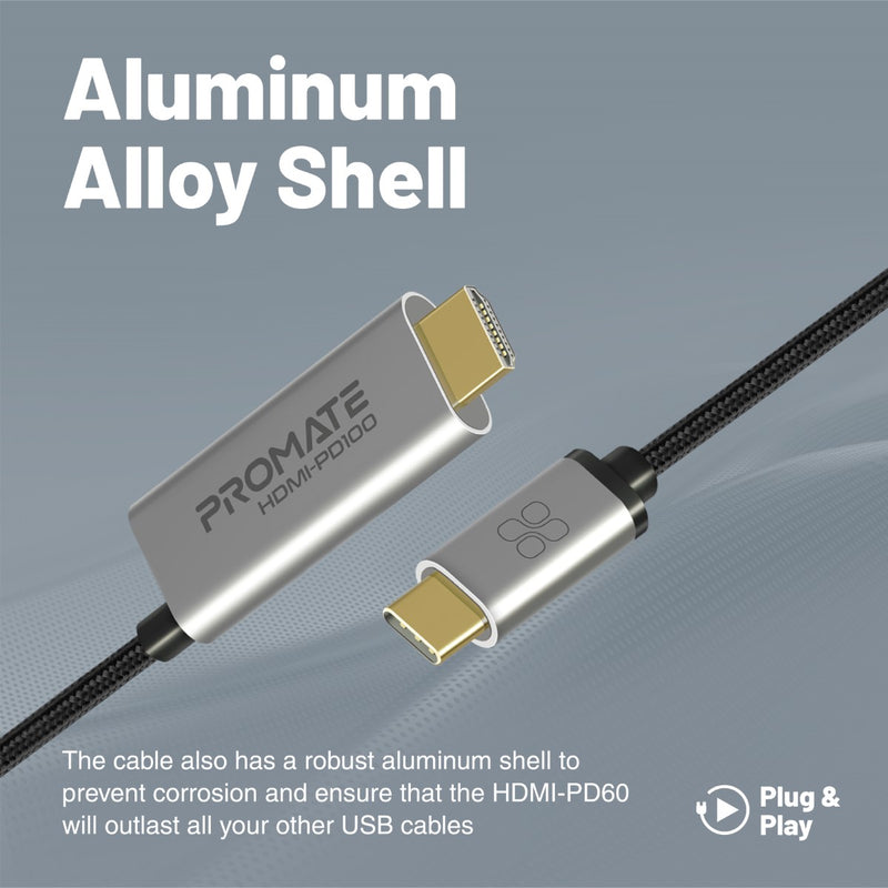 Promate HDMI-PD100 connected to a laptop and display