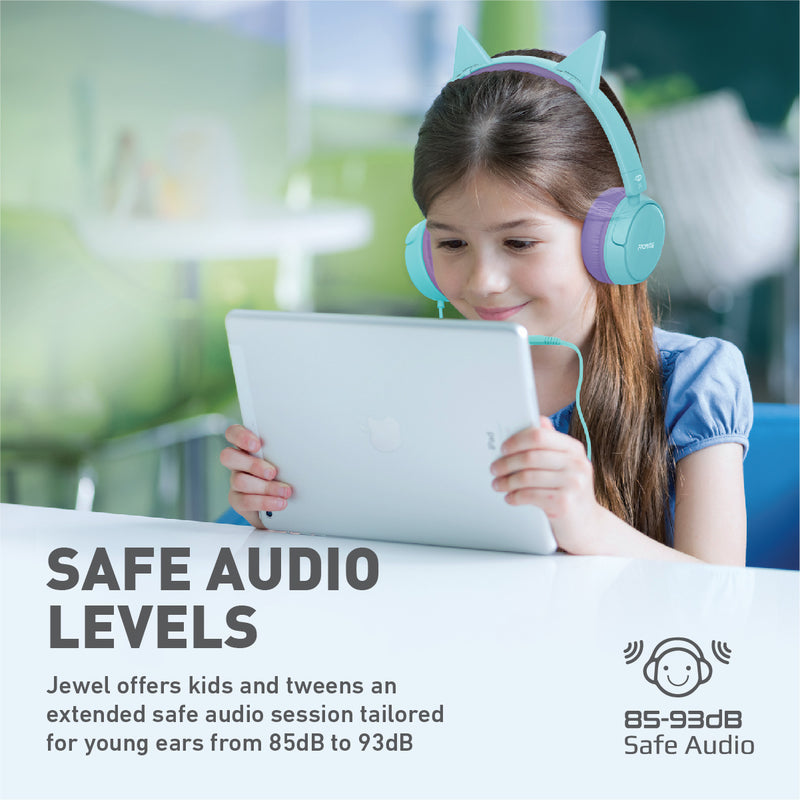 Promate Jewel KidSafe Wired Kids Headset 40mm Aqua-Cat Ears