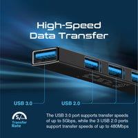 Promate LiteHub-4 Black four USB-A ports detail