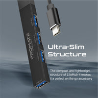 Promate LiteHub-4 Black connected to a laptop