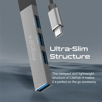 Promate LiteHub-4 Grey connected to a laptop