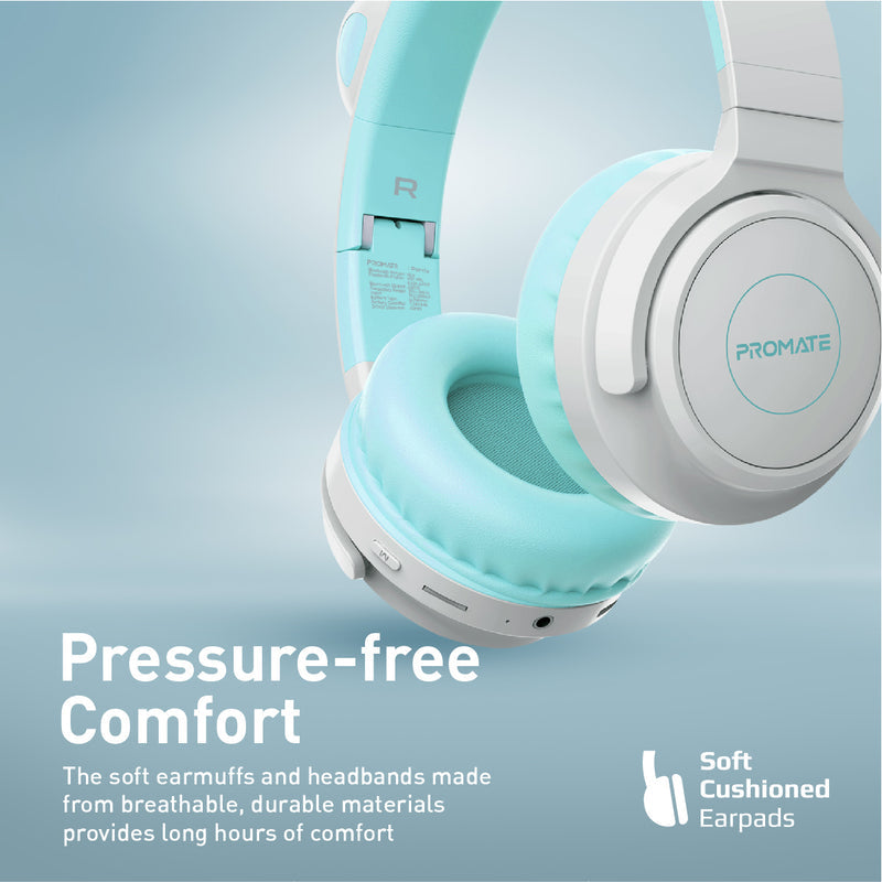 Promate Panda KidSafe Wireless Kids Headset 1000mAh Aqua-Side