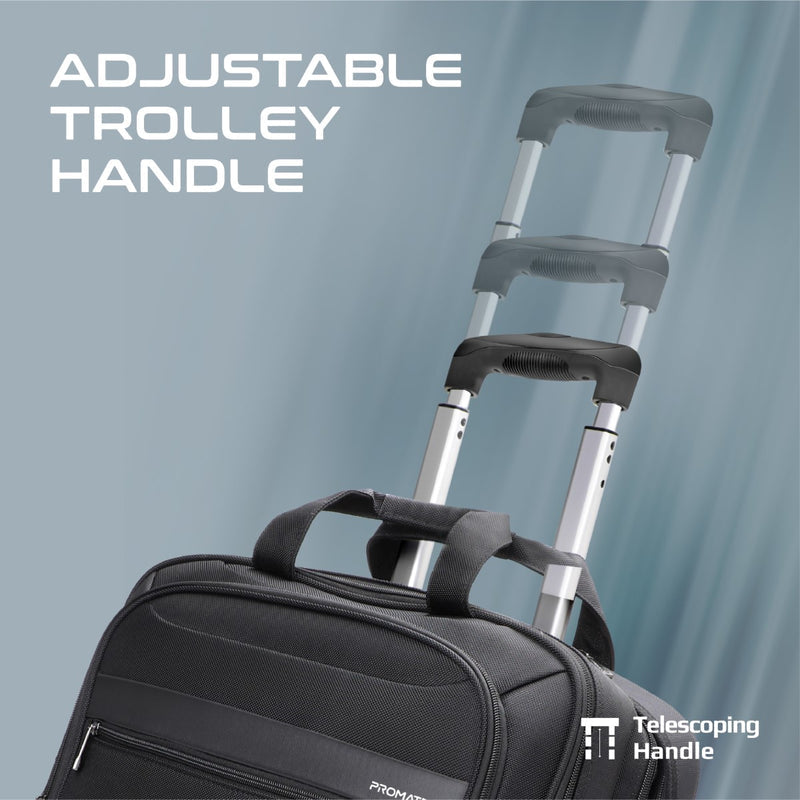 Promate Persona-TR Travel Trolley Bag 16 inch Laptop Black-Wheels