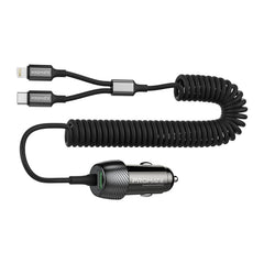 Promate PowerDrive-33PDCI شاحن سيارة بكيبل لايتننج مدمج ومنفذ USB-A - صورة أمامية