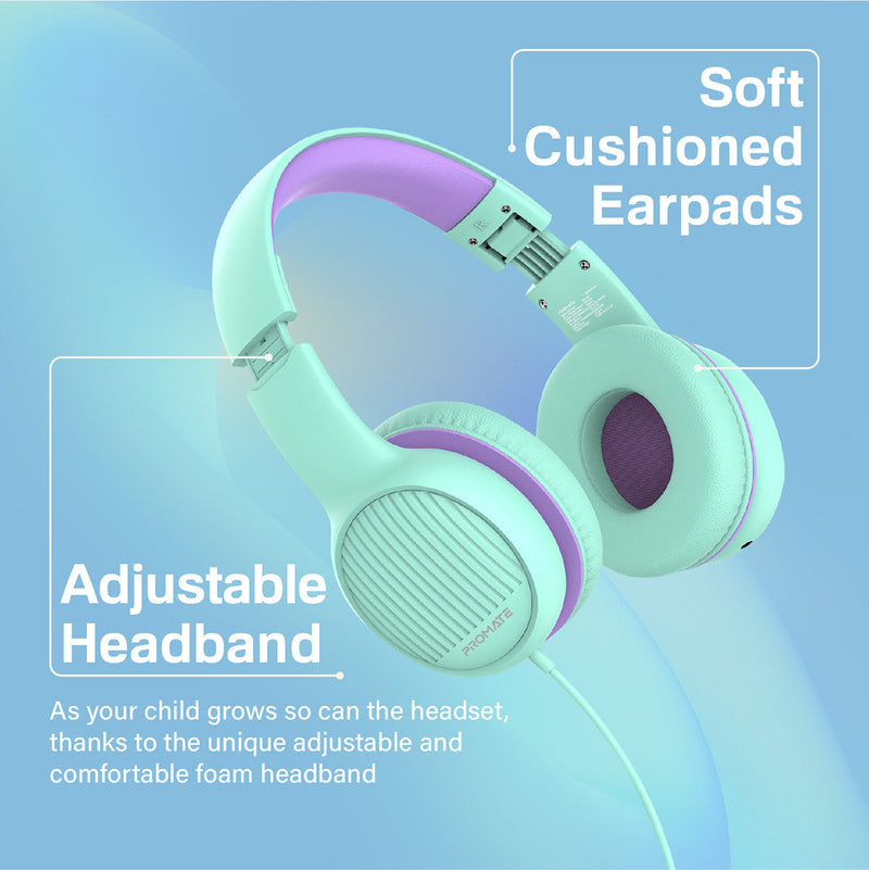 Promate Simba SafeAudio Wired Kids Headset 40mm Emerald-Lifestyle