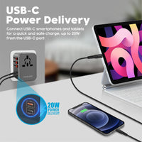 Promate TripMate-36W محول سفر - منفذا USB-C وثلاثة منافذ USB-A