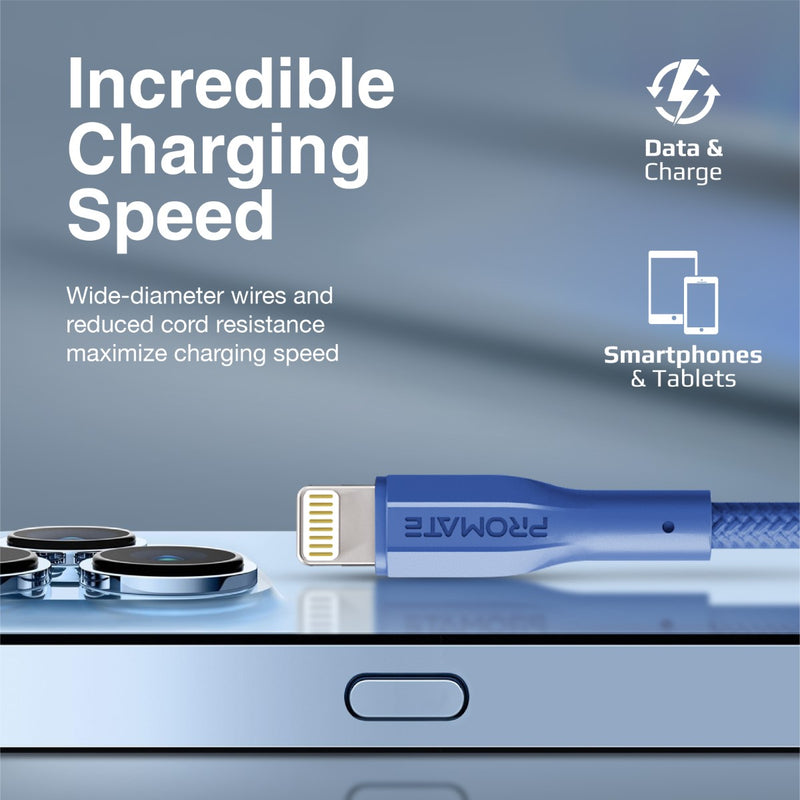 Promate XCord-Ai Navy Lightning connector close-up