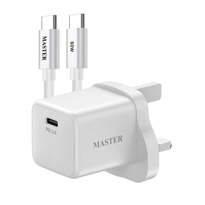 Master 25W Charger with Cable USB-C to USB-C 60W White MSCH25WCTOC60W-WH