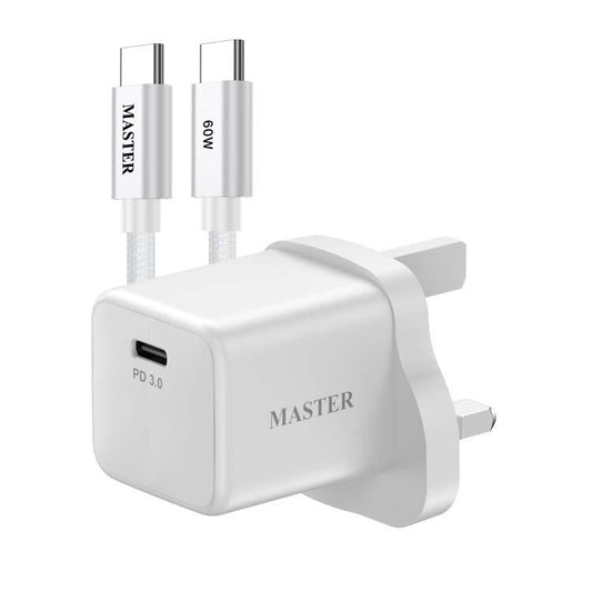 Master 25W Charger with Cable USB-C to USB-C 60W White MSCH25WCTOC60W-WH