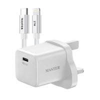 شاحن ماستر 25 واط مع كيبل 27 واط سي إلى لايتننج - أبيض | Master 25W Charger with Cable USB-C to Lightning 27W - White