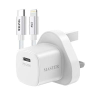 شاحن ماستر 20 واط مصغر مع كيبل 27 واط سي إلى لايتننج - أبيض | Master PD 20W Mini Charger with Cable 27W USB-C to Lightning - White