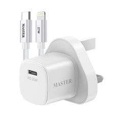 Master PD 20W Mini Charger with Cable 27W USB-C to Lightning White MSPDCH20WCL27-WH