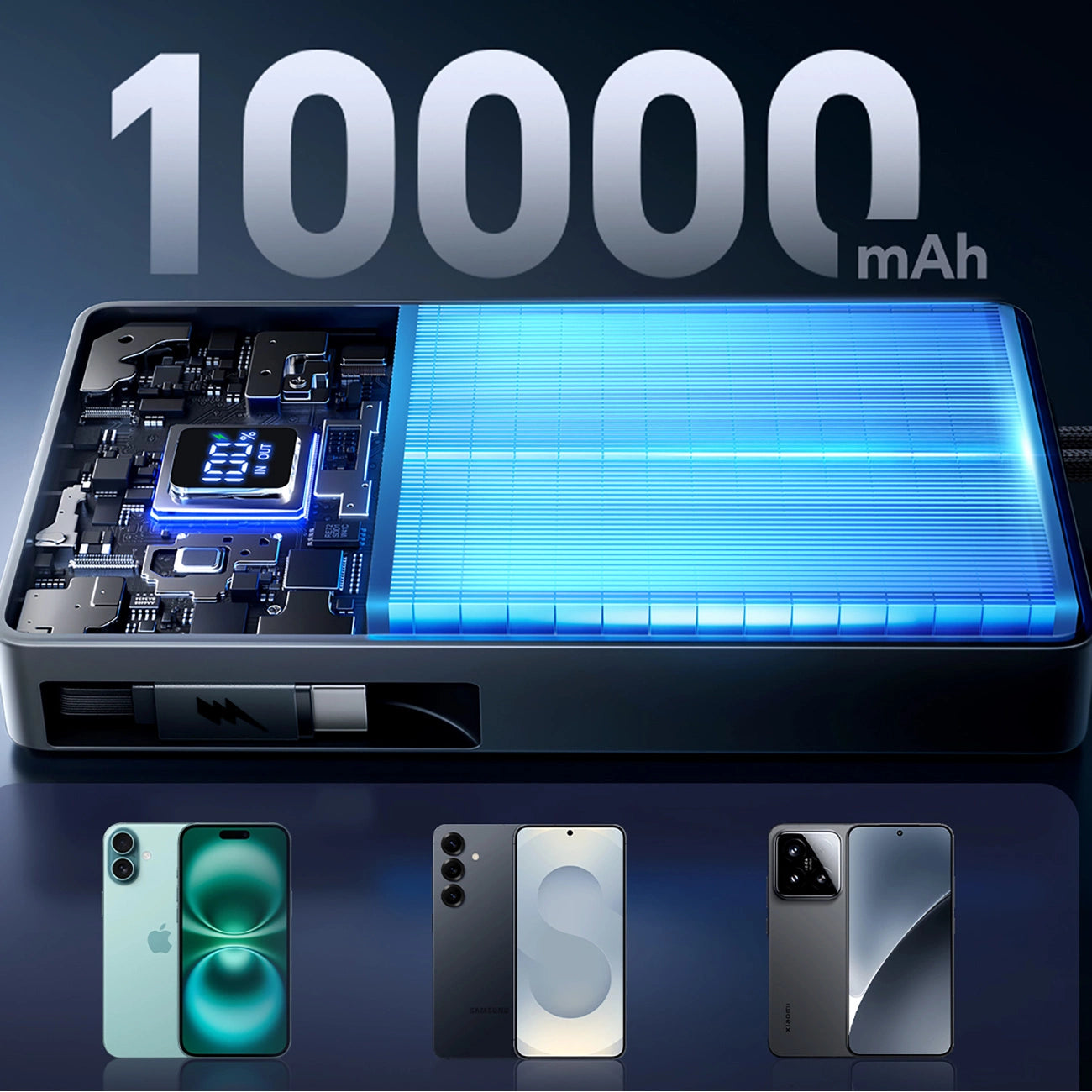 Bankeya Hêzê ya JOYROOM 10,000mAh bi Hêza Şarjkirinê ya 22.5W û Kabloya Type-C ya Çêkirî - Reş | Bankeya Hêzê ya JOYROOM JR-PR1 22.5W bi Kabloya Vekişîner a Çêkirî 10000mAh – Reş