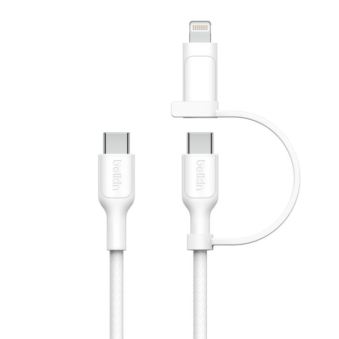كيبل بيلكن 2 في 1 تايب سي مضفر مع محول لايتننغ | Belkin 2 in 1 USB-C Braided Cable with Lightning