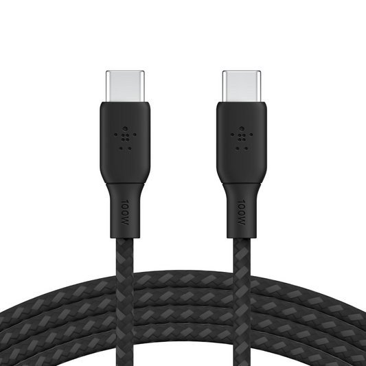 كيبل بيلكن BoostCharge المضفر تايب سي الى تايب سي بقدرة شحن 100 واط وبطول 3 متر | Belkin BoostCharge USB-C to USB-C Braided Cable 100W PD 3M