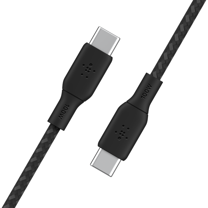 كيبل بيلكن BoostCharge المضفر تايب سي الى تايب سي بقدرة شحن 100 واط وبطول 3 متر | Belkin BoostCharge USB-C to USB-C Braided Cable 100W PD 3M