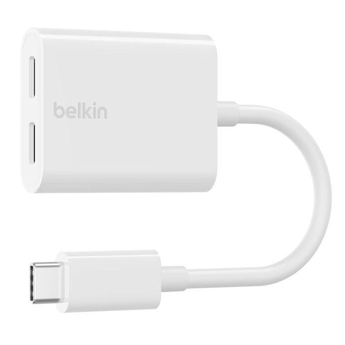 محول بيلكن من تايب سي الى تايب سي للصوت ومنفذ تايب سي بقدرة شحن 60 واط | Belkin CONNECT USB-C Audio & USB-C Charge Adapter Supports fast charging up to 60W