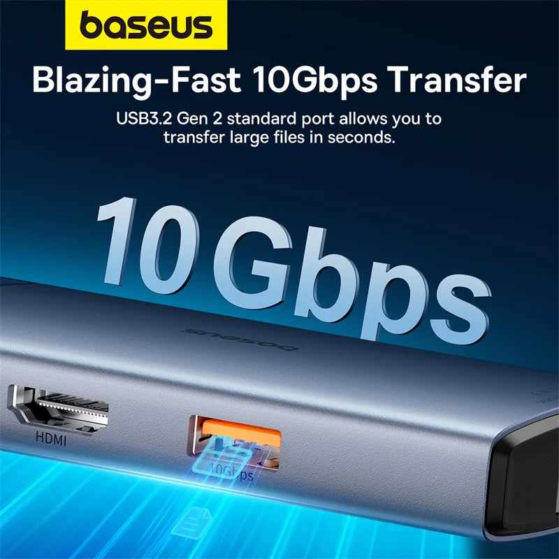 Baseus Hub Metal Gleam Series II 6 in 1 Type-C HUB HDMI 4K60HZ RJ45 Space Grey - هاب بيسوس 6 في 1 تايب سي
