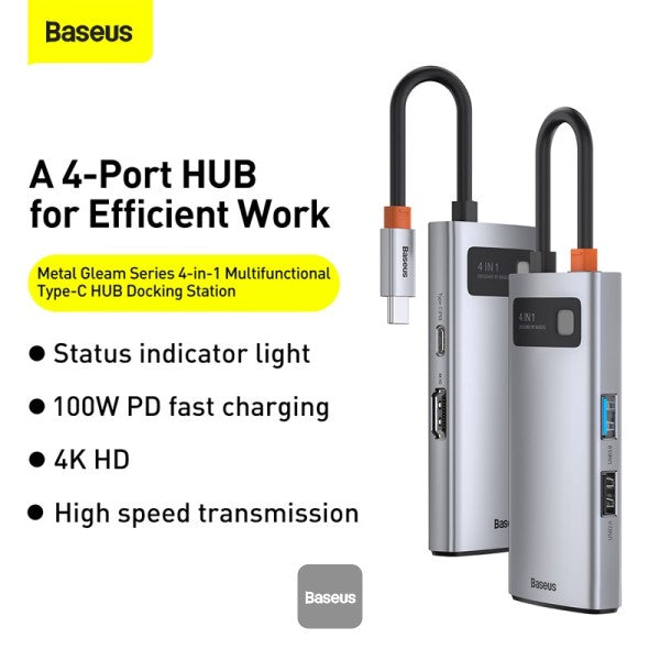 Baseus USB C Hub 4 in 1 Docking Station Adapter with 4K HDMI for MacBook Pro - محول بيسوس 4 في 1 مع HDMI 4K