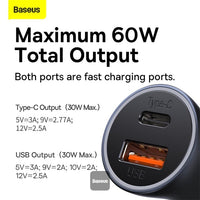Baseus Enjoyment Pro Retractable USB-C Car Charger 60W | شاحن سيارة بيسوس إنجويمنت برو قابل للسحب 60 واط مع كابل USB-C