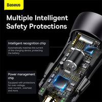 Baseus Enjoyment Pro Retractable USB-C Car Charger 60W | شاحن سيارة بيسوس إنجويمنت برو قابل للسحب 60 واط مع كابل USB-C