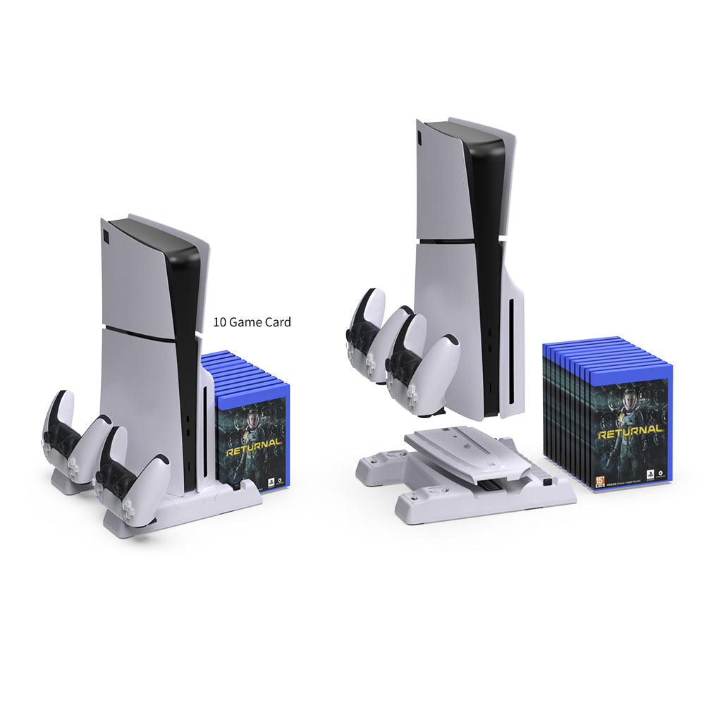 قاعدة شحن وتبريد متعددة الوظائف Dobe TP5-3537B - لأذرع PS5 - أبيض | Dobe TP5-3537B - Multifunctional Cooling & Charging Stand - For PS5 Controllers - White