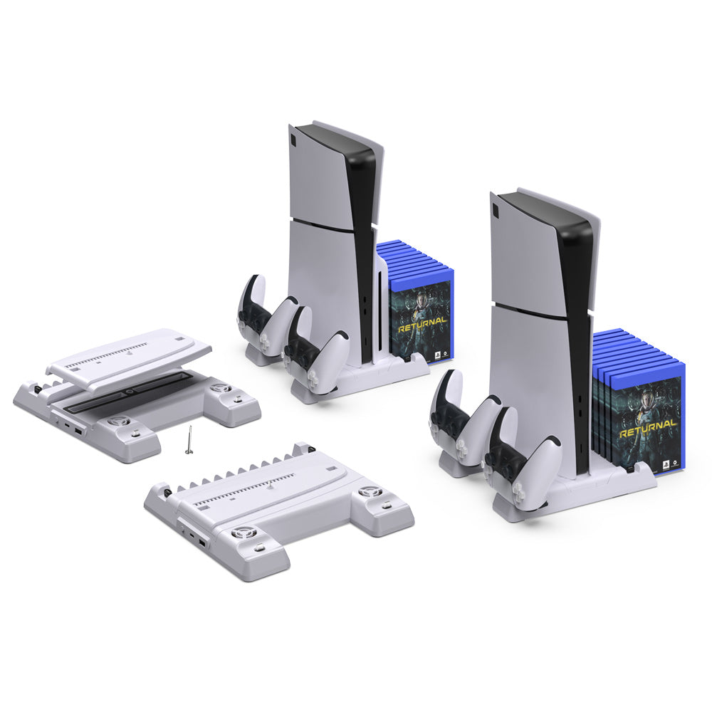 قاعدة شحن وتبريد متعددة الوظائف Dobe TP5-3537B - لأذرع PS5 - أبيض | Dobe TP5-3537B - Multifunctional Cooling & Charging Stand - For PS5 Controllers - White