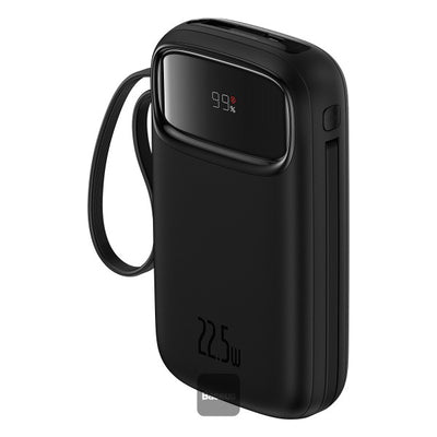 Baseus QPow2 Dual-Cable Power Bank 10000mAh 22.5W Black | بطارية شحن محمولة بيسوس 10000 مللي أمبير 22.5 واط