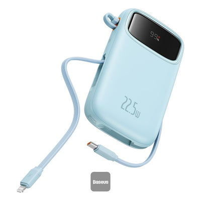 Baseus QPow2 Dual-Cable Power Bank 10000mAh 22.5W Blue (With Cable C 0.3m) - باور بانك بيسوس 10000 مللي أمبير