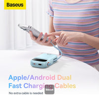 Baseus QPow2 Dual-Cable Power Bank 10000mAh 22.5W Blue (With Cable C 0.3m) - باور بانك بيسوس 10000 مللي أمبير