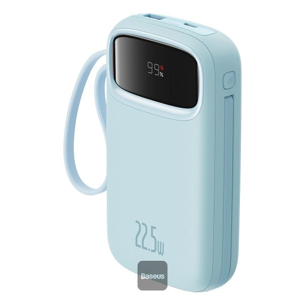 Baseus QPow2 Dual-Cable Power Bank 10000mAh 22.5W Blue (With Cable C 0.3m) - باور بانك بيسوس 10000 مللي أمبير
