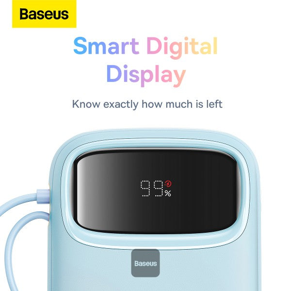 Baseus QPow2 Dual-Cable Power Bank 10000mAh 22.5W Blue (With Cable C 0.3m) - باور بانك بيسوس 10000 مللي أمبير
