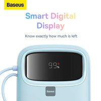 Baseus QPow2 Dual-Cable Power Bank 10000mAh 22.5W Blue (With Cable C 0.3m) - باور بانك بيسوس 10000 مللي أمبير