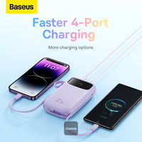 Baseus QPow2 Dual-Cable Power Bank 10000mAh 22.5W Purple (With Cable C 0.3m) | باور بانك بيسوس كيو باو 2 بكابلين 10000 مللي أمبير 22.5 واط بنفسجي