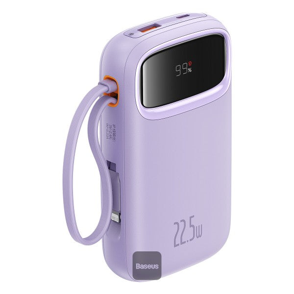 Baseus QPow2 Dual-Cable Power Bank 10000mAh 22.5W Purple (With Cable C 0.3m) | باور بانك بيسوس كيو باو 2 بكابلين 10000 مللي أمبير 22.5 واط بنفسجي