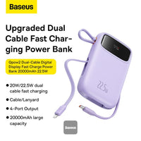 Baseus QPow2 Dual-Cable Power Bank 10000mAh 22.5W Purple (With Cable C 0.3m) | باور بانك بيسوس كيو باو 2 بكابلين 10000 مللي أمبير 22.5 واط بنفسجي