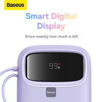 Baseus QPow2 Dual-Cable Power Bank 10000mAh 22.5W Purple (With Cable C 0.3m) | باور بانك بيسوس كيو باو 2 بكابلين 10000 مللي أمبير 22.5 واط بنفسجي