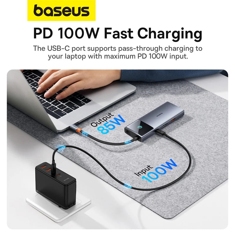 Baseus Hub Metal Gleam Series II 6 in 1 Type-C HUB HDMI 4K60HZ RJ45 Space Grey - هاب بيسوس 6 في 1 تايب سي