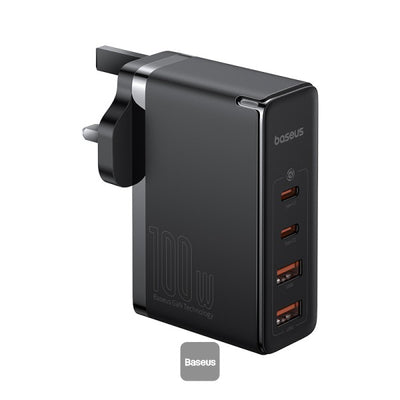 شاحن Baseus GaN5 Pro 2C+2U بقوة 100 واط | Baseus GaN5 Pro Charger 2C+2U 100W UK Black (With Cable C→C 100W 1m Black)