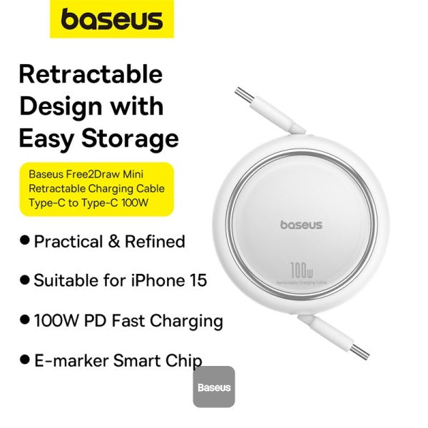 كابل Baseus Free2Pull القابل للسحب | Baseus Free2Pull Retractable Cable C→iP 20W 1m White