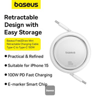 كابل Baseus Free2Pull القابل للسحب | Baseus Free2Pull Retractable Cable C→iP 20W 1m White