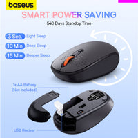 ماوس باسيوس F01B لاسلكي ثلاثي الوضع رمادي - Baseus F01B Tri-Mode Wireless Mouse Gray