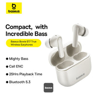 Baseus Bowie E17 TWS Earphones White - سماعات بيسوس بوي E17 لاسلكية بيضاء