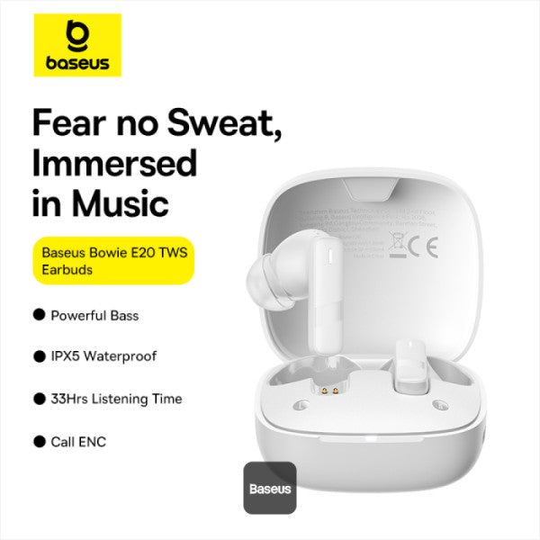 سماعات بيسوس بوي E20 لاسلكية TWS بيضاء | Baseus Bowie E20 TWS Earphones White
