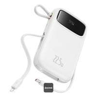 Baseus QPow2 Dual-Cable Power Bank 10000mAh 22.5W White - بيسوس باور بانك 10000 مللي أمبير 22.5 واط أبيض