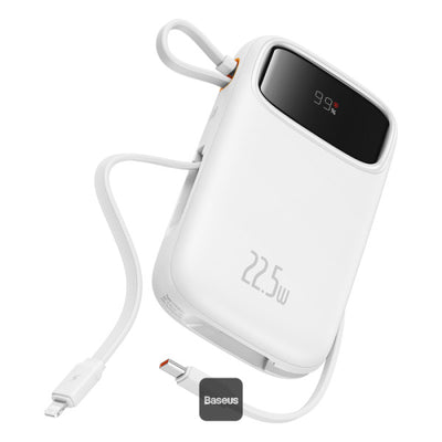 Baseus QPow2 Dual-Cable Power Bank 10000mAh 22.5W White - بيسوس باور بانك 10000 مللي أمبير 22.5 واط أبيض
